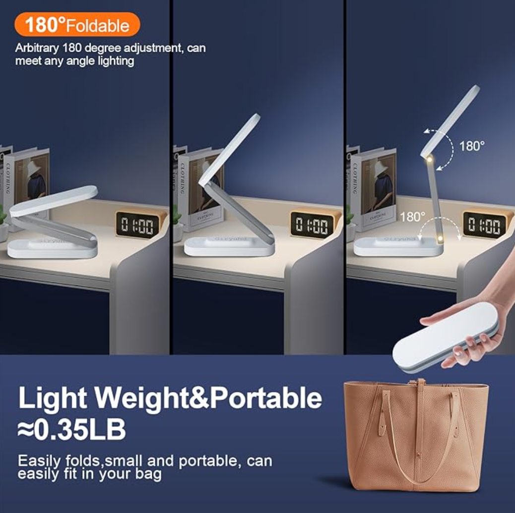 Rechargeable LED Desk Lamp | Cordless, Foldable & Portable | 3 Brightness Levels | Reading Light for Home & Office (White)