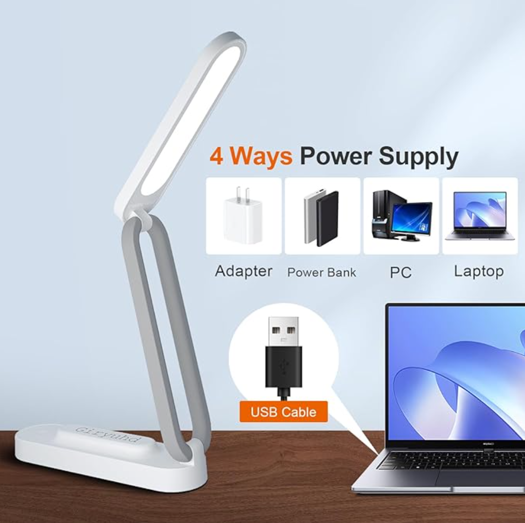 Rechargeable LED Desk Lamp | Cordless, Foldable & Portable | 3 Brightness Levels | Reading Light for Home & Office (White)