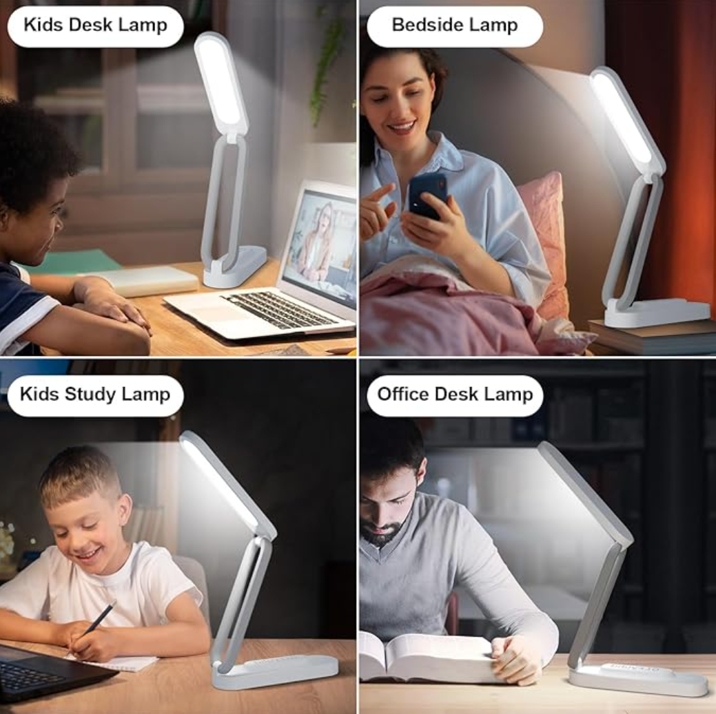 Rechargeable LED Desk Lamp | Cordless, Foldable & Portable | 3 Brightness Levels | Reading Light for Home & Office (White)